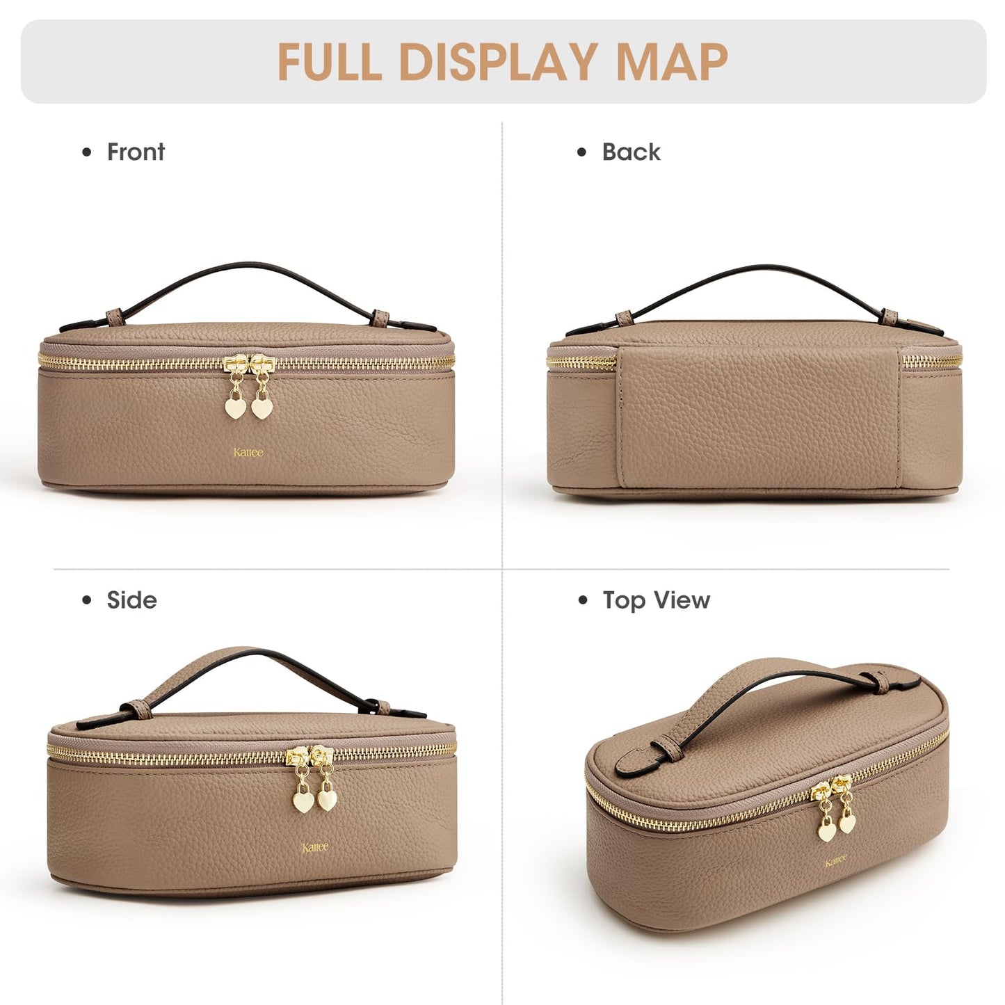 Kattee Makeup Bag for Women, Leather Cosmetic Bag, Working Makeup Bags for Ladies with Handles, Portable Travel Toiletry Bag,Apricot