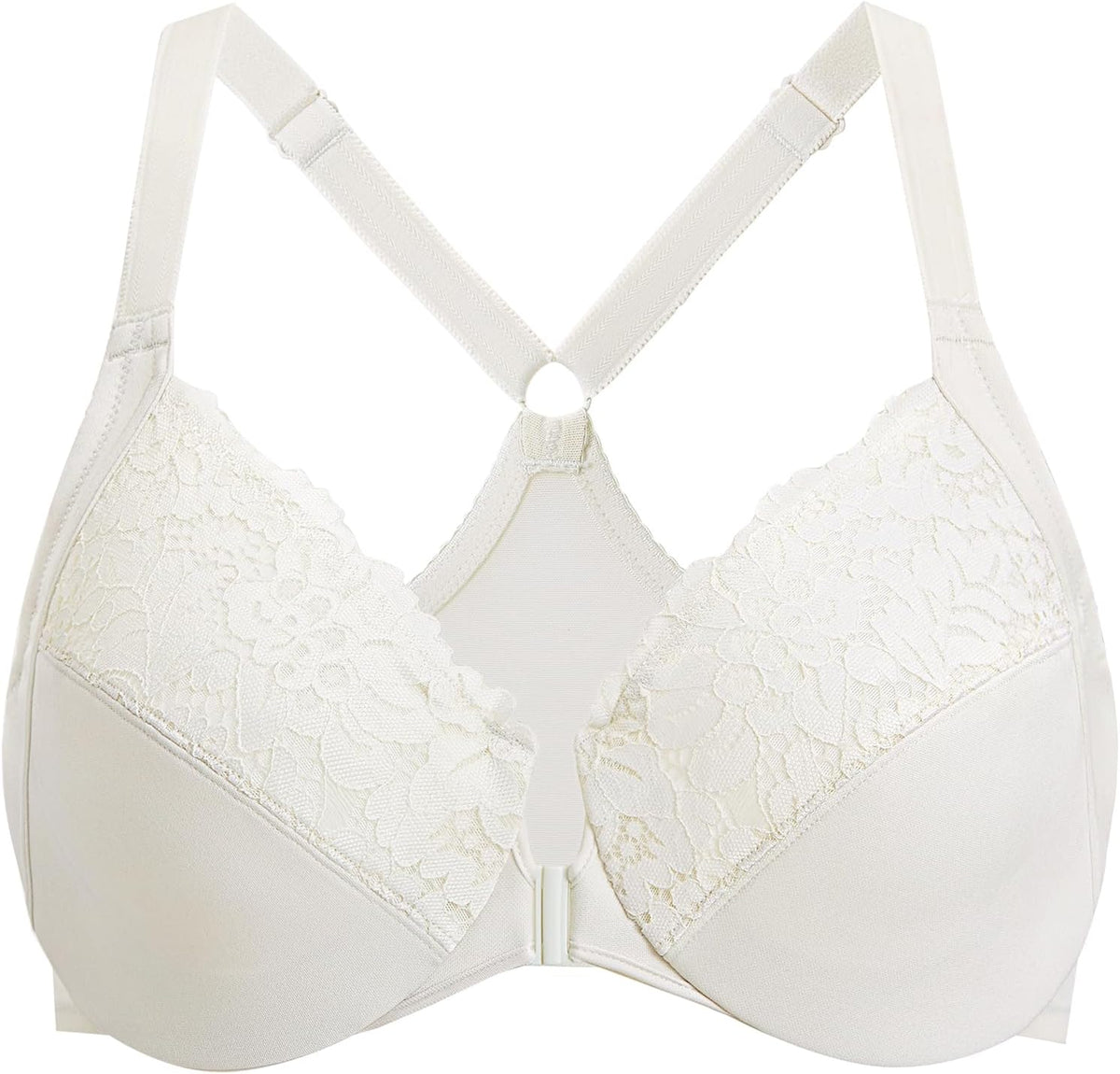 DELIMIRA Women's Front Closure Plus Size Full Coverage Lace Underwire Racerback Bra