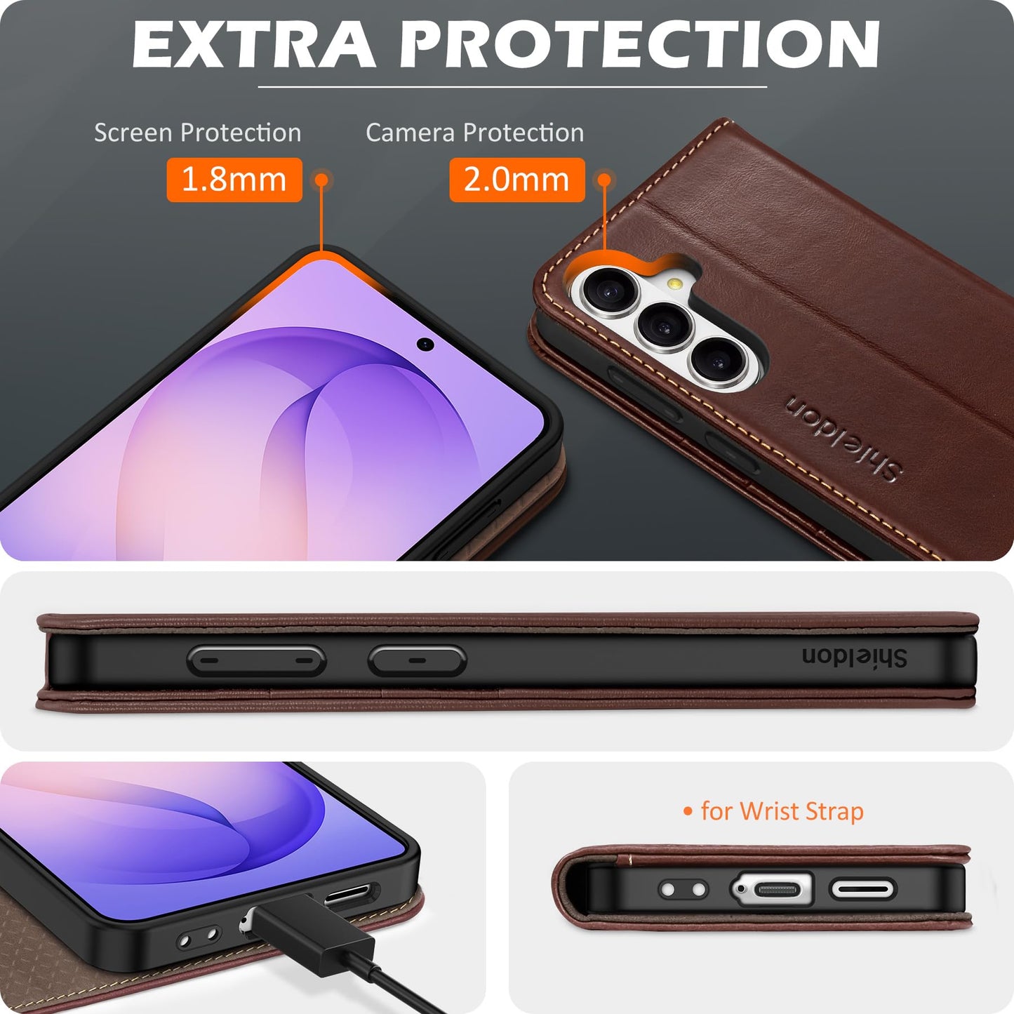 SHIELDON Case for Galaxy S26 Plus 2026, Genuine Leather Wallet Case, RFID Blocking Credit Card Holder Kickstand Magnetic Folio Protective Cover Compatible with Galaxy S26+ 6.7" - Retro Coffee