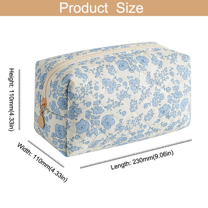 HHQQWZ Makeup Bag Travel Cosmetic Bag for Women Girls, Zipper Make Up Pouch, Floral Flowers Toiletry Organizer Makeup, Portable Storage Cosmetic Travel Cloth Bag (Blue Floral)