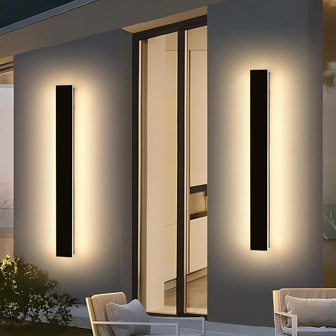 Mikeru 3CCT Dimmable Outdoor Wall Sconce 39.3" IP65 Waterproof - 2Pack Modern Black Exterior Light with Remote Control, Adjustable 3000K/4500K/6000K for Porch, Patio & Commercial Spaces | Hardwired