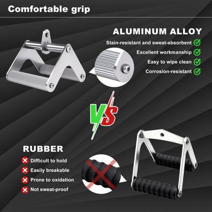 Mochantum Double D Row Handle Cable Attachment, Stainless Steel V Bar with Non-Slip Aluminum Grip for Home Gym Cable Machine, LAT Pulldown & Back Training