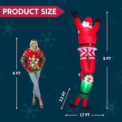Joiedomi 8 FT Hanging Christmas Inflatables Decoration, Christmas Inflatable Climbing Santa with Falling Elf, Blow Up Santa with Build-in LEDs for Xmas Party Outdoor Yard Garden Lawn Decor
