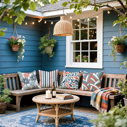 Cirzone Outdoor Pillow Covers 18x18 Set of 4 Striped Patterns Waterproof Throw Outdoor Pillows Decorations for Patio Garden, Home