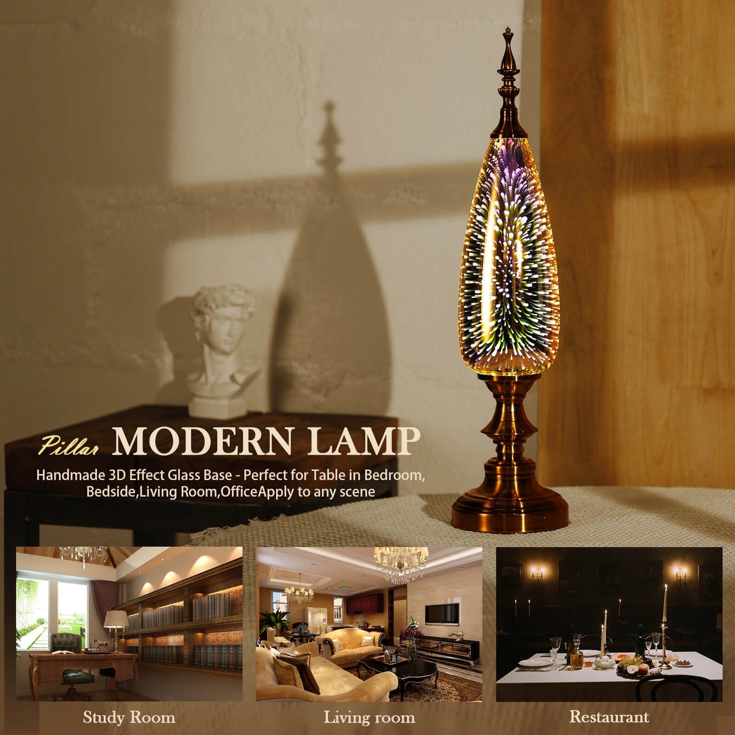 Porseme Table Lamp Decorative Turkish Arabian Desk Lamp with Handmade 3D Effect Glass and Bronze Base for Bedroom, Bedside, Living Room, Office