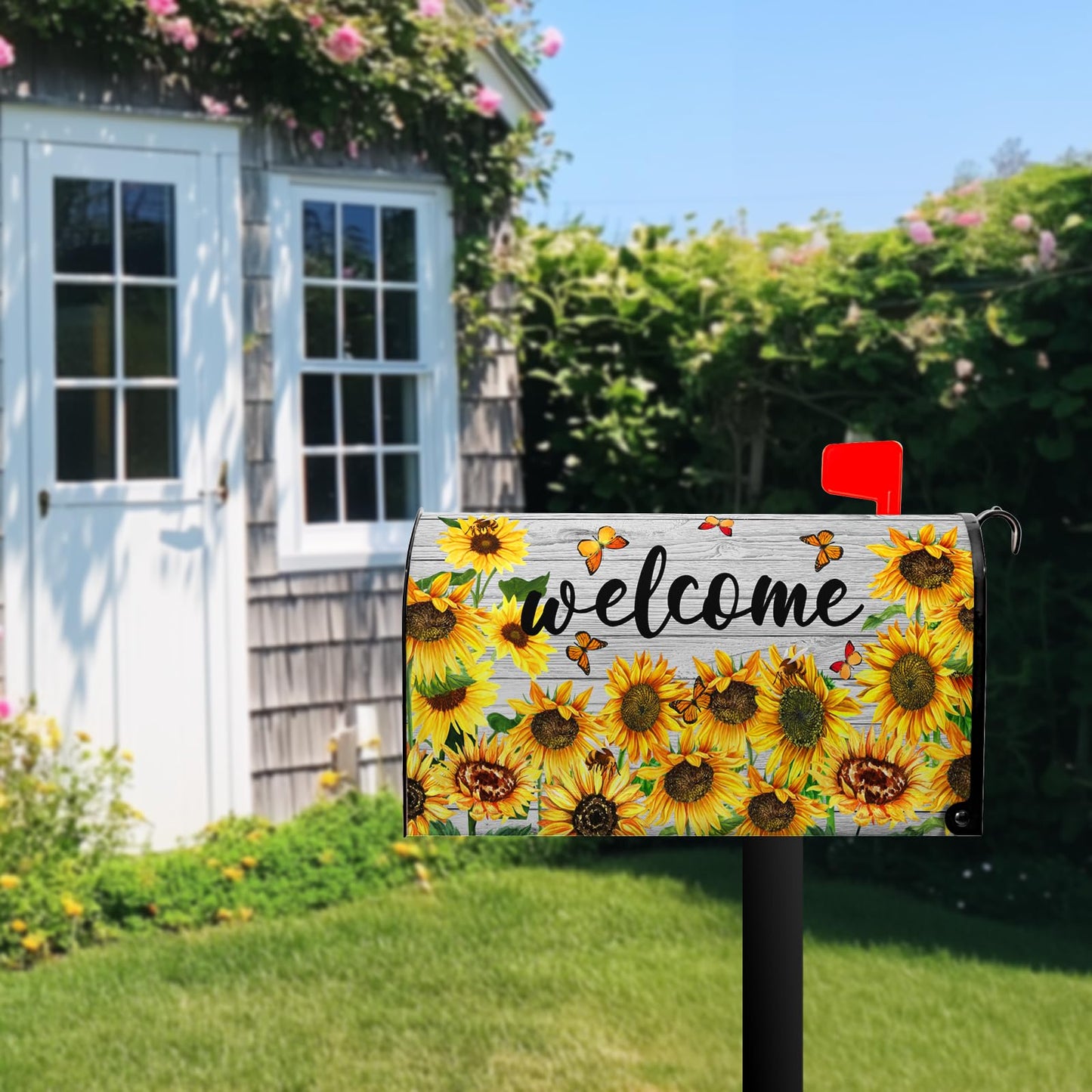 Summer Flowers Mailbox Covers Magnetic Sunflower Mailbox Cover Post Letter Box Cover for Garden 21x18 in Mailbox Wraps for Yard Home Decor