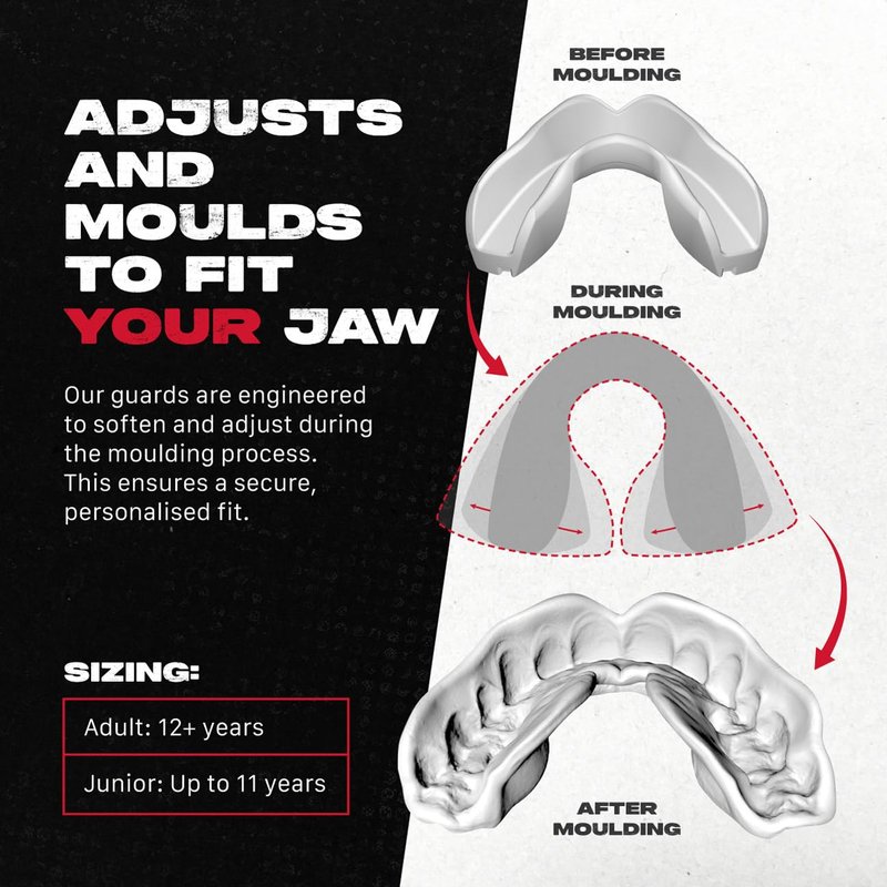 SAFEJAWZ Mouth Guard, Dual Layer Mouthguard for Adults with Case, Easy Fit Remoldable Mouthpiece for Football, Boxing, Lacrosse, MMA, Basketball & All Contact Sports (Adult 12+ Years, Black Fangz)