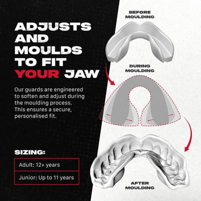 SAFEJAWZ Mouth Guard, Dual Layer Mouthguard for Adults with Case, Easy Fit Remoldable Mouthpiece for Football, Boxing, Lacrosse, MMA, Basketball & All Contact Sports (Adult 12+ Years, Black Fangz)