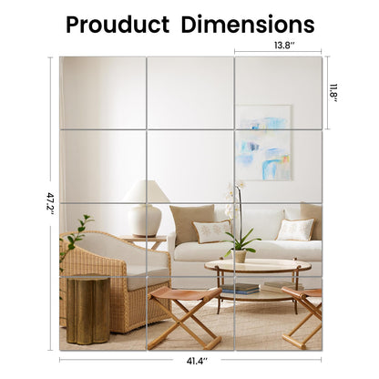 JAMBALAY Home Gym Mirrors for Gym, 12Pcs 14″×12″ Square HD Glass Full Length Wall Mirror Tiles, Self Adhesive Frameless Wall Mirror for Bedroom, Living Room, Over The Door