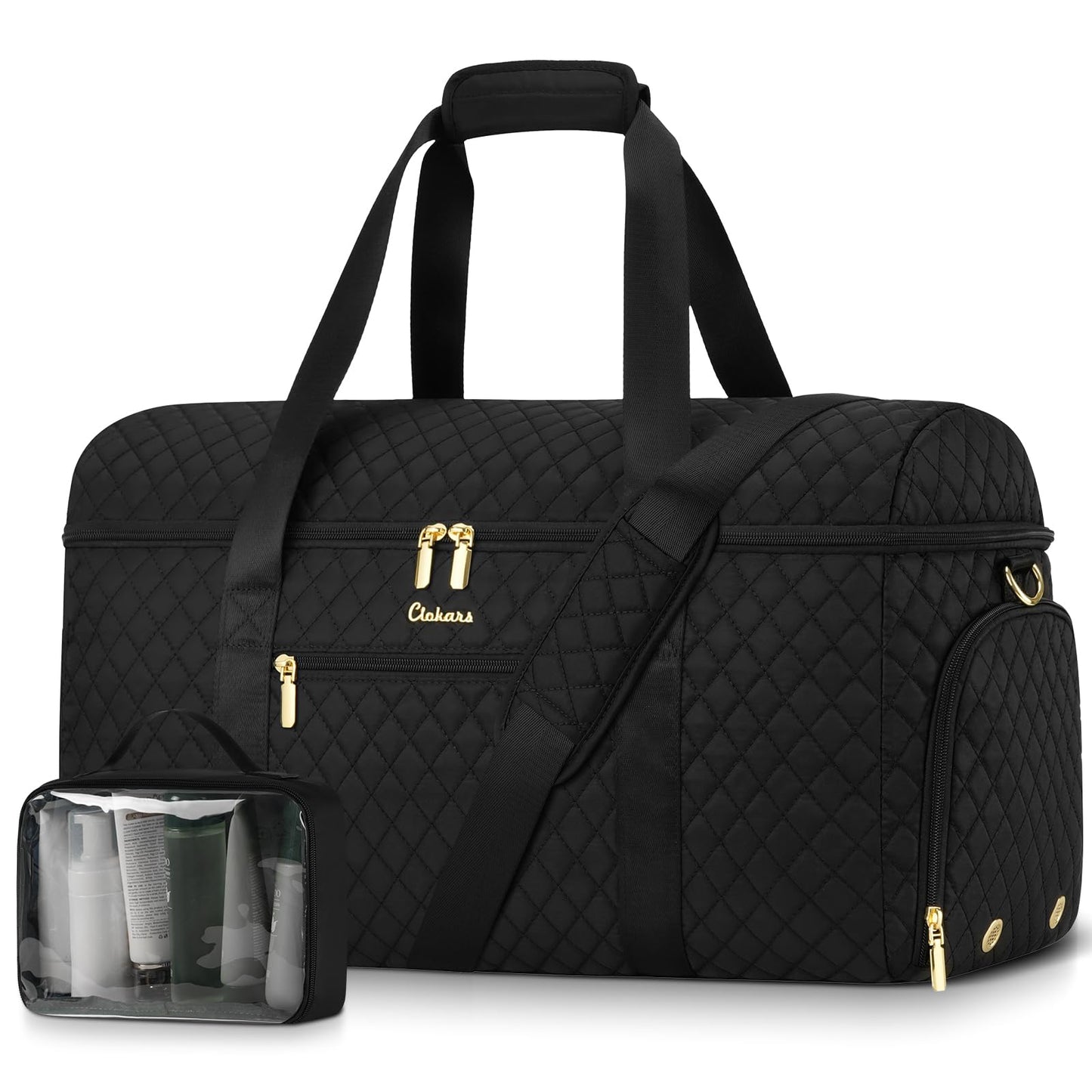CLOKARS Travel Weekender Bags for Women: Overnight Bag with Shoe Compartment Large Travel Duffle Bag with Toiletry Bag Carry on Bag Personal Item Bag with Wet Pocket Hospital Bag for Women Black