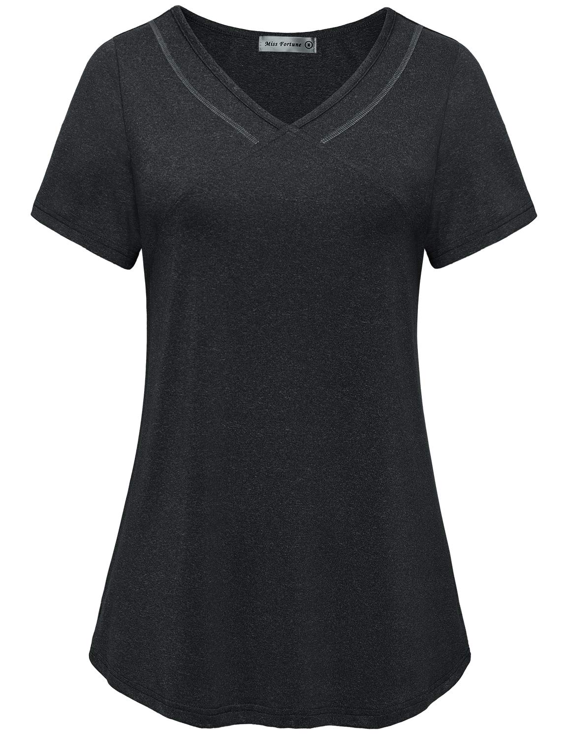 MISS FORTUNE Womens Plus Size Activewear Shirts, Quick Dry Loose Fit Short Sleeve Workout Yoga Shirt Black 3XL
