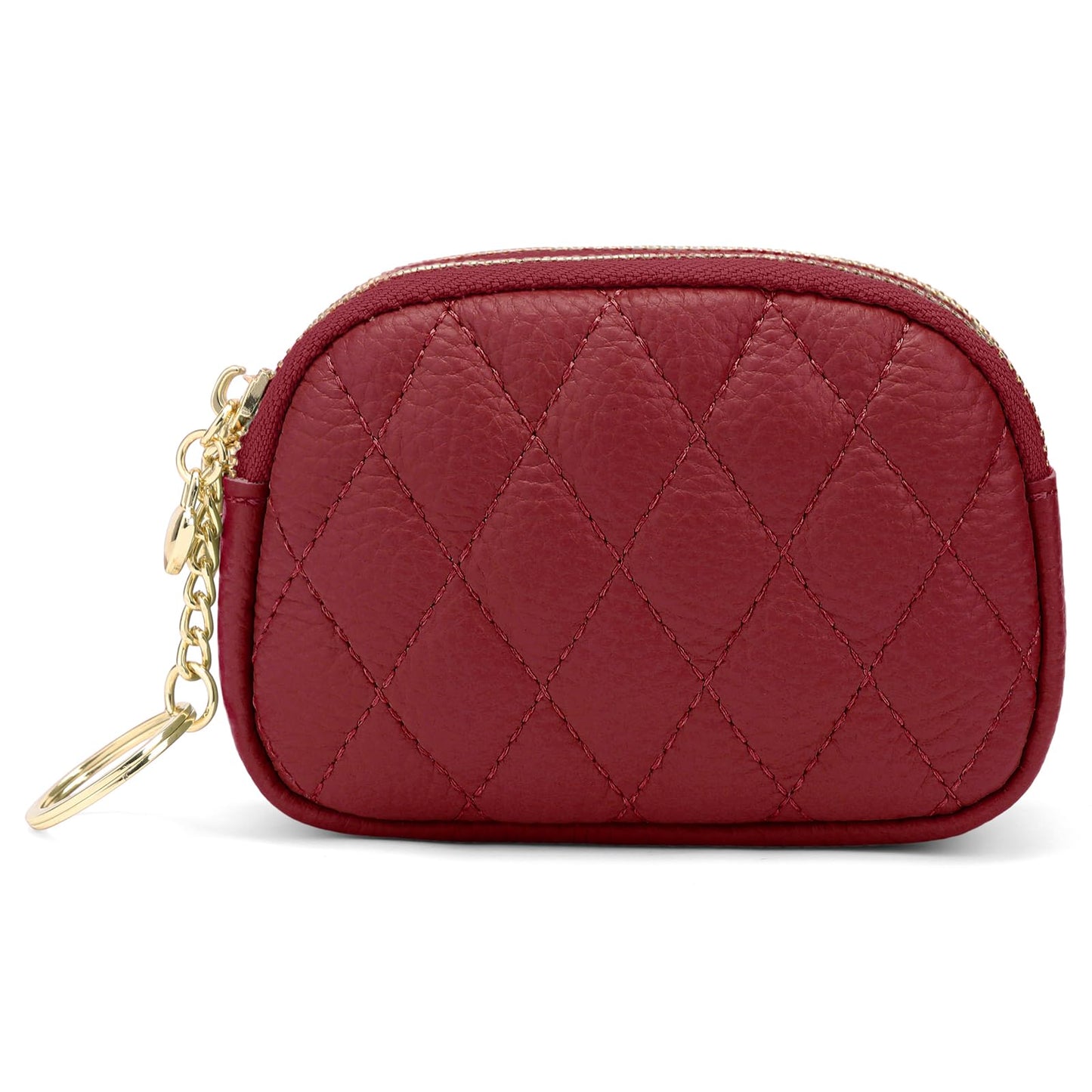 SENDEFN Women's Coin Purse Genuine Leather Wallet Small 2 Zippers Change Pouch Purse with Keychain Ring