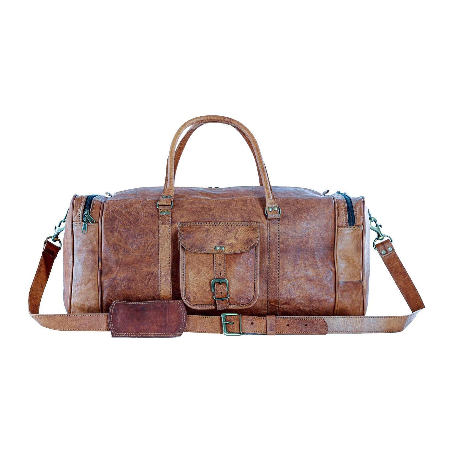 Leather duffle bags large 24 Inch Square Duffel Travel Gym Sports Overnight Weekender Leather Bag for men and women