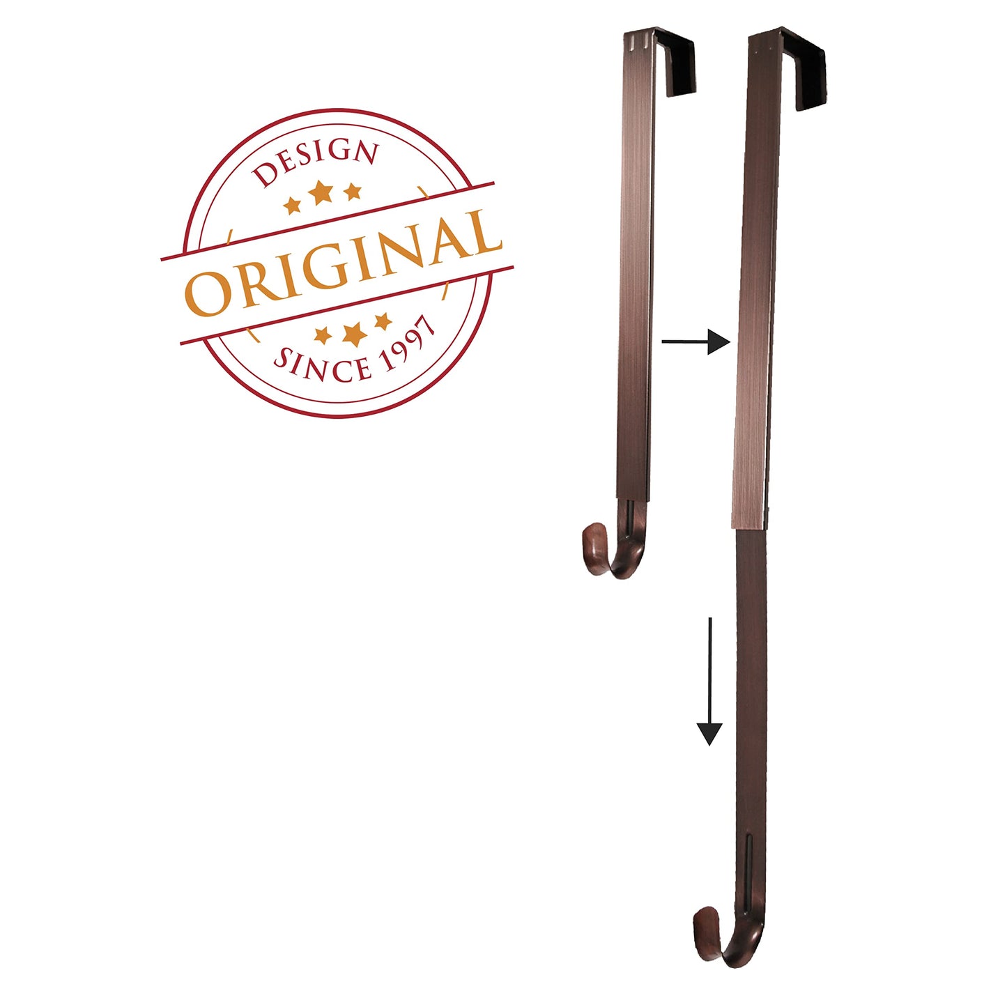 Haute Decor Adjustable Length Wreath Hanger with Removable Icon (Oil-Rubbed Bronze - Fleur De Lis) - Metal Over The Door Wreath Hanger for Front, Back, Interior Doors