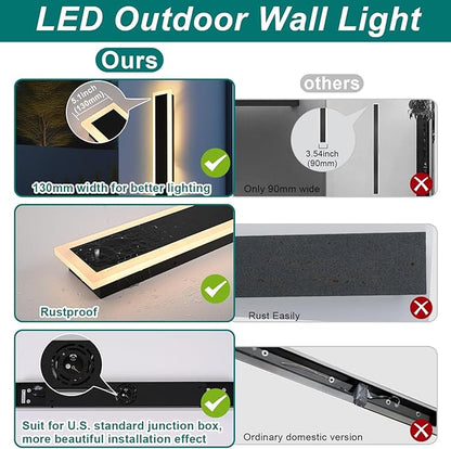 2 Pack Modern Outdoor Long Wall Lights Fixture,40 inch Outdoor LED Wall Sconce Light,Dimmable Outside Wall Led Linear Lights,Exterior Lighting Fixtures for Garage,Porch,Patio,Front Door