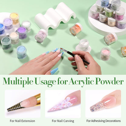 BORN PRETTY Acrylic Nail Kit - Acrylic Powder (Clear, White, Pink) & Liquid Set with Nail Forms, Brush Pen, File & Glass Container - Beginner Friendly