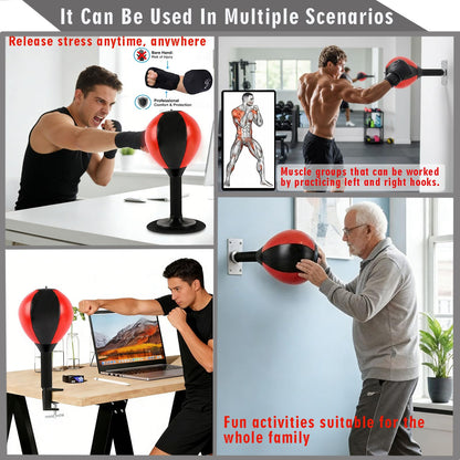 Desktop Focus Punching Bag for Stress Relief and Boxing Training, Heavy Duty Desk Punching Bag with Strong Suction Cup and Clamp Mount, Tabletop Exercise Equipment for Office and Home Workout