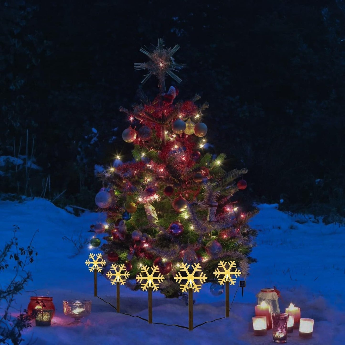 BRIGHTDECK Snowflake Solar Christmas Decorations Outdoor, 10 Pack LED Christmas Pathway Lights, Waterproof Snowflake Pathway Lights, Stake for Garden Decor (10Pcs Warm White)