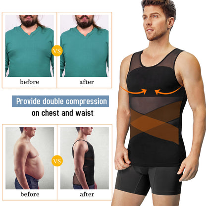 TAILONG 2 Pack Men's Compression Shirt for Body Shaper Slimming Vest Tight Tummy Control Shapewear Tank Top