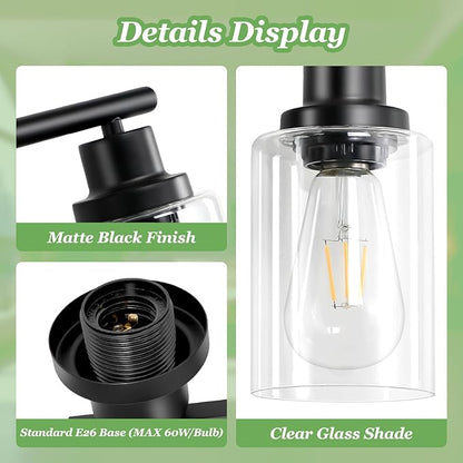 8-Light Black Vanity Lights, Modern Bathroom Light Fixtures with Clear Glass Shade, Wall Lamps for Mirror Kitchen Hallway Cabinet Living Room Sconces Lights - E26