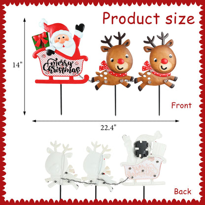 3 Pieces Christmas Decorations Outdoor Yard Sign with LED Lights Sled Lawn Sign Santa Reindeer Yard Sign with 3 Yard Stakes for Outdoor Christmas Decoration
