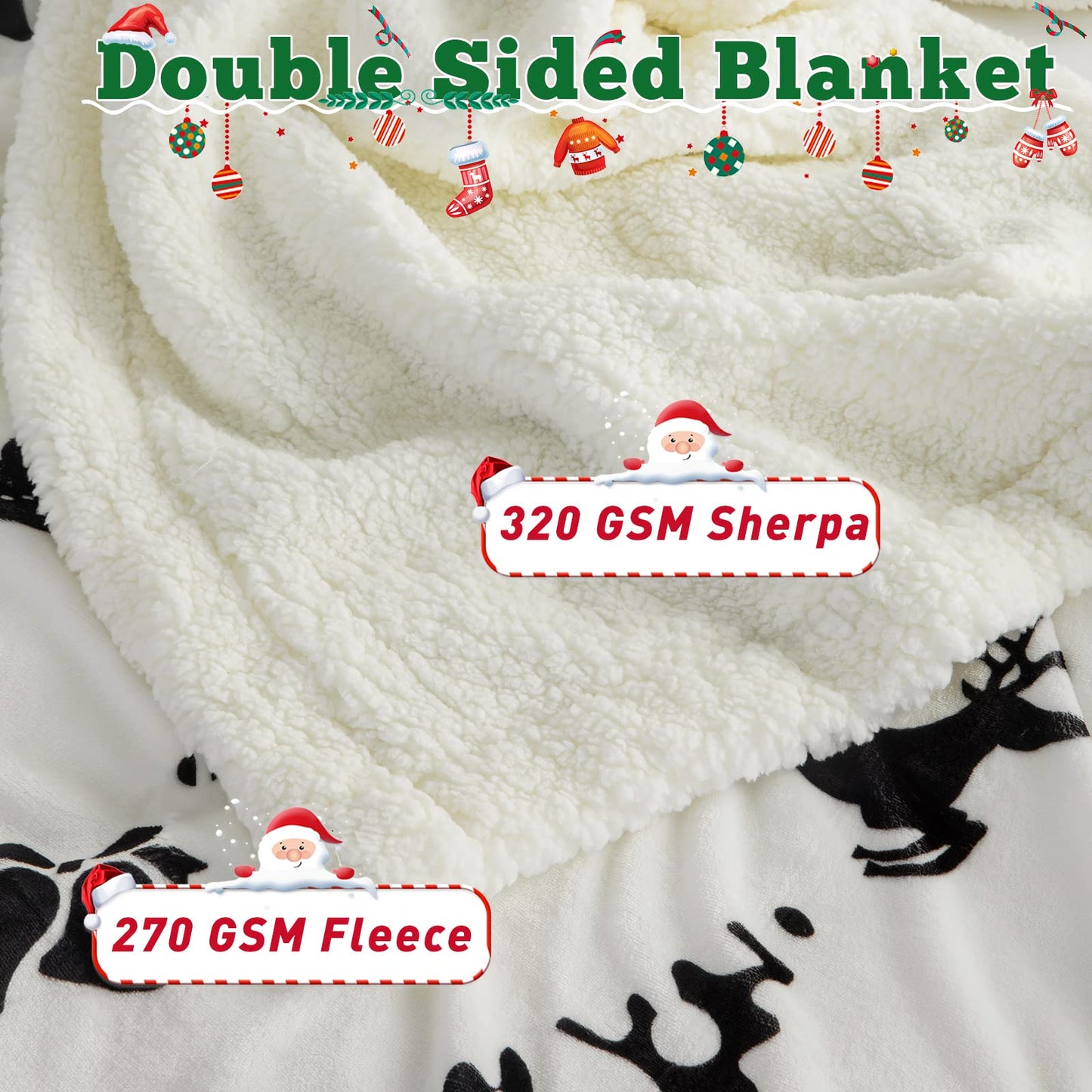 LBRO2M Sherpa Fleece Bed Blanket Queen Size,Christmas Super Soft Fuzzy Plush Warm Cozy Fluffy Microfiber Couch Throw Velvet Double Reversible Luxurious Blankets