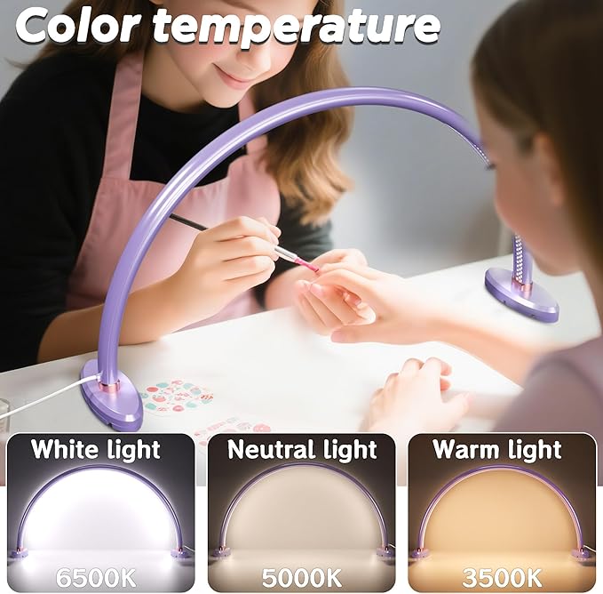 Moon Light Nail Tech,3 Color Temperature,20inch Half Moon Desk Lamp for Nail Techs for/Photograph/Crafts Etc Illuminated (Medium Size Purple)
