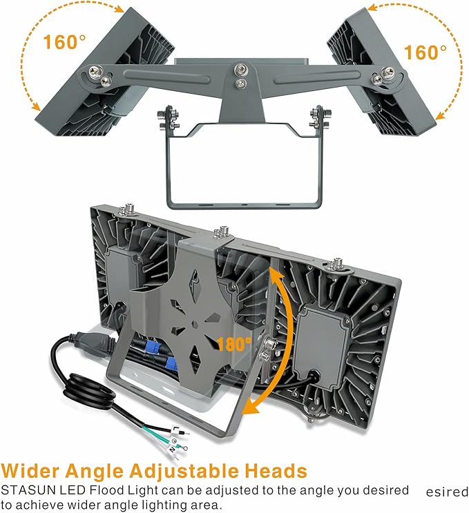 STASUN LED Flood Light Outdoor, 150W 13500lm Outdoor Lighting with 330° Lighting Angle, 3000K, 3 Adjustable Heads, IP66 Waterproof LED Exterior Security Area Lights for Yard, Parking Lot