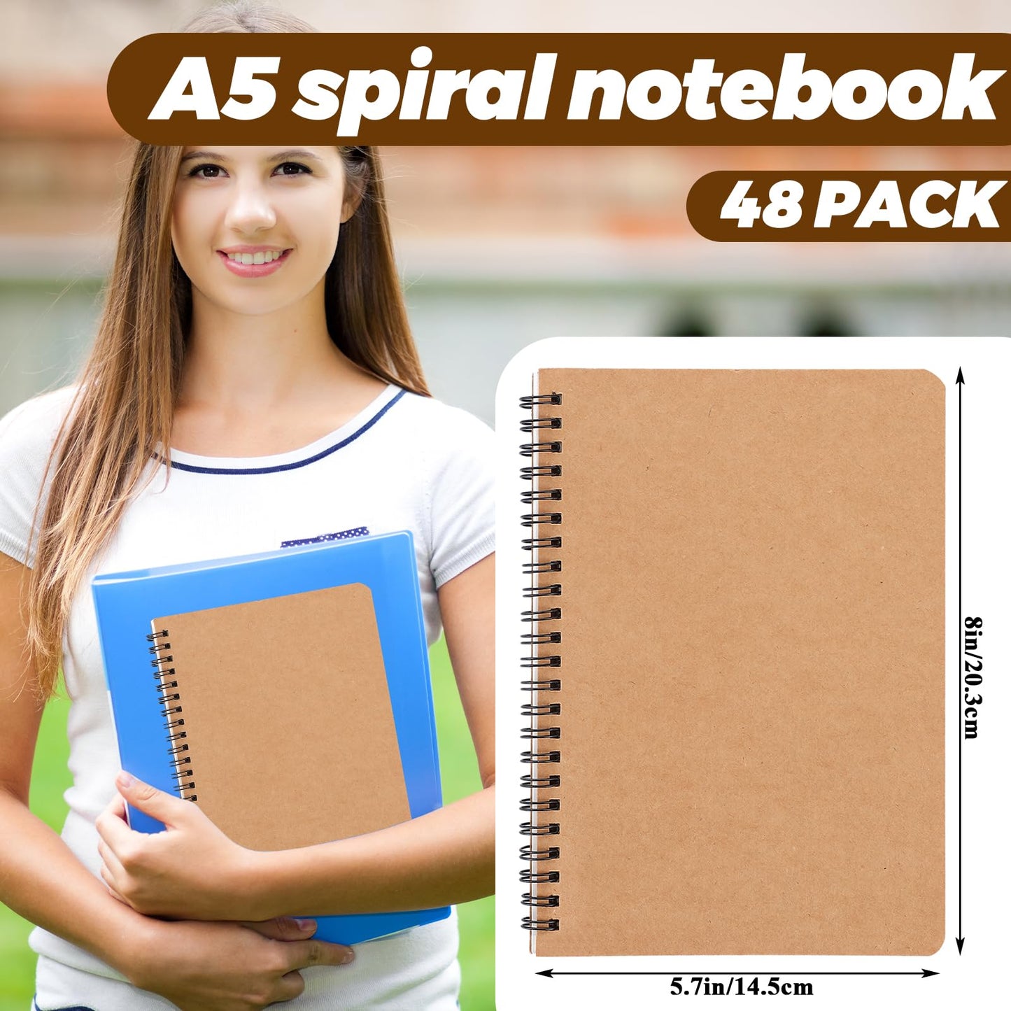 LISHINE 48 Pack Spiral Notebook A5, 120 Pages/600 Sheets, 8.1"x 5.7" Spiral Journal Notebook Small Hardcover Ruled Lined Spiral Notebook for Work, Writing, School Supplies