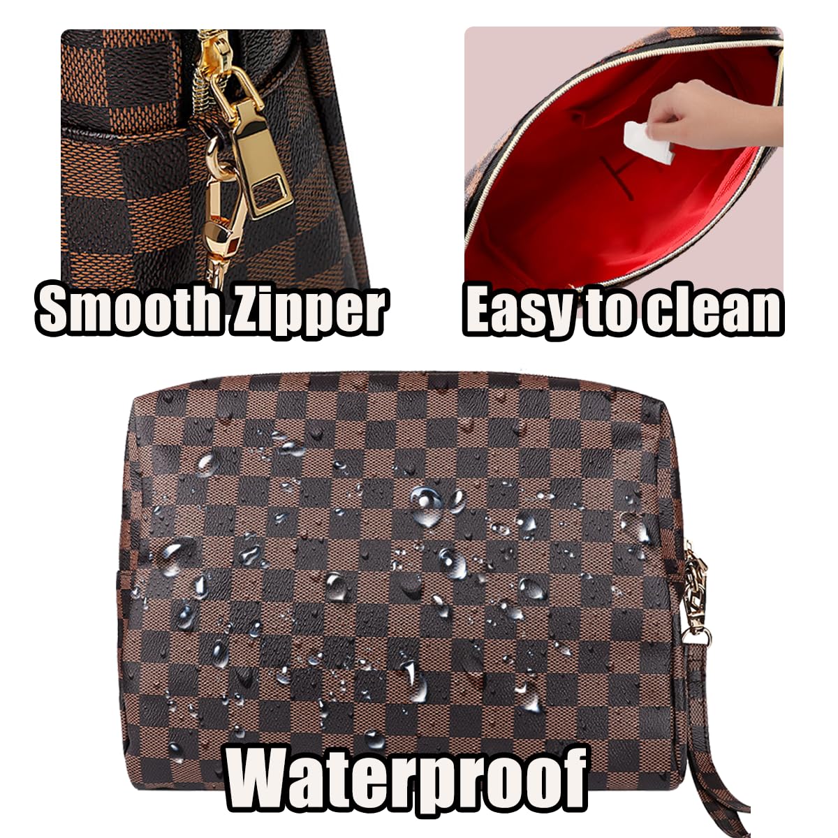 Makeup Bag, Checkered Cosmetic Bags for Women Toiletry Travel Retro Portable Make Up Bags for Christmas Birthday Gifts