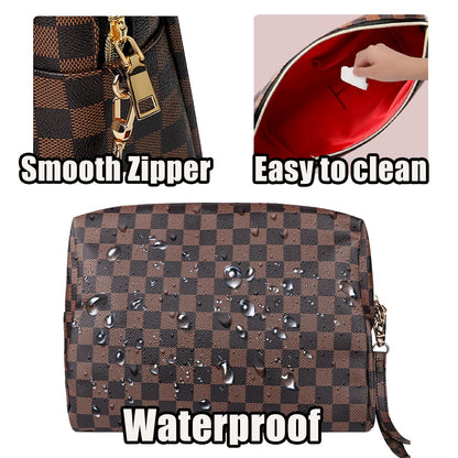 Makeup Bag, Checkered Cosmetic Bags for Women Toiletry Travel Retro Portable Make Up Bags for Christmas Birthday Gifts