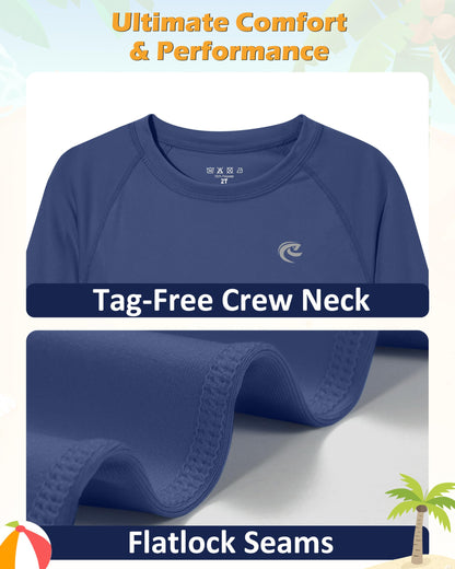 Boys UPF 50+ Swim Shirt Long Sleeve, 1 or 2 Pack UV Sun Protection Rash Guard, Youth Kids SPF Water Shirts for Beach Surf