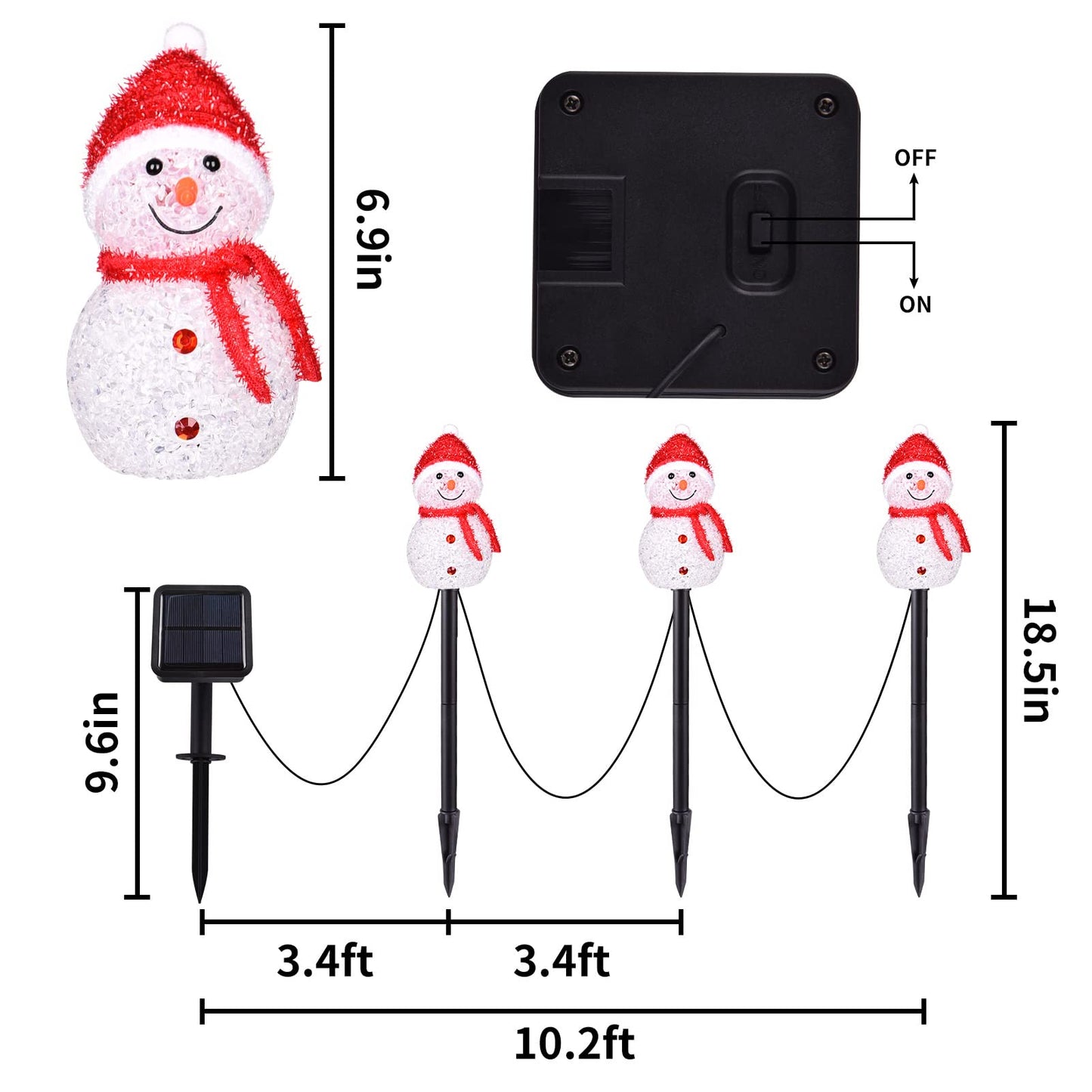 3PCS Snowman Shape Solar Christmas Lights Decorations, Solar Landscape Pathway Stakes Lights, Outdoor Christmas Lights Decor for Garden, Yard, Porch (Red Hat-Warm White)