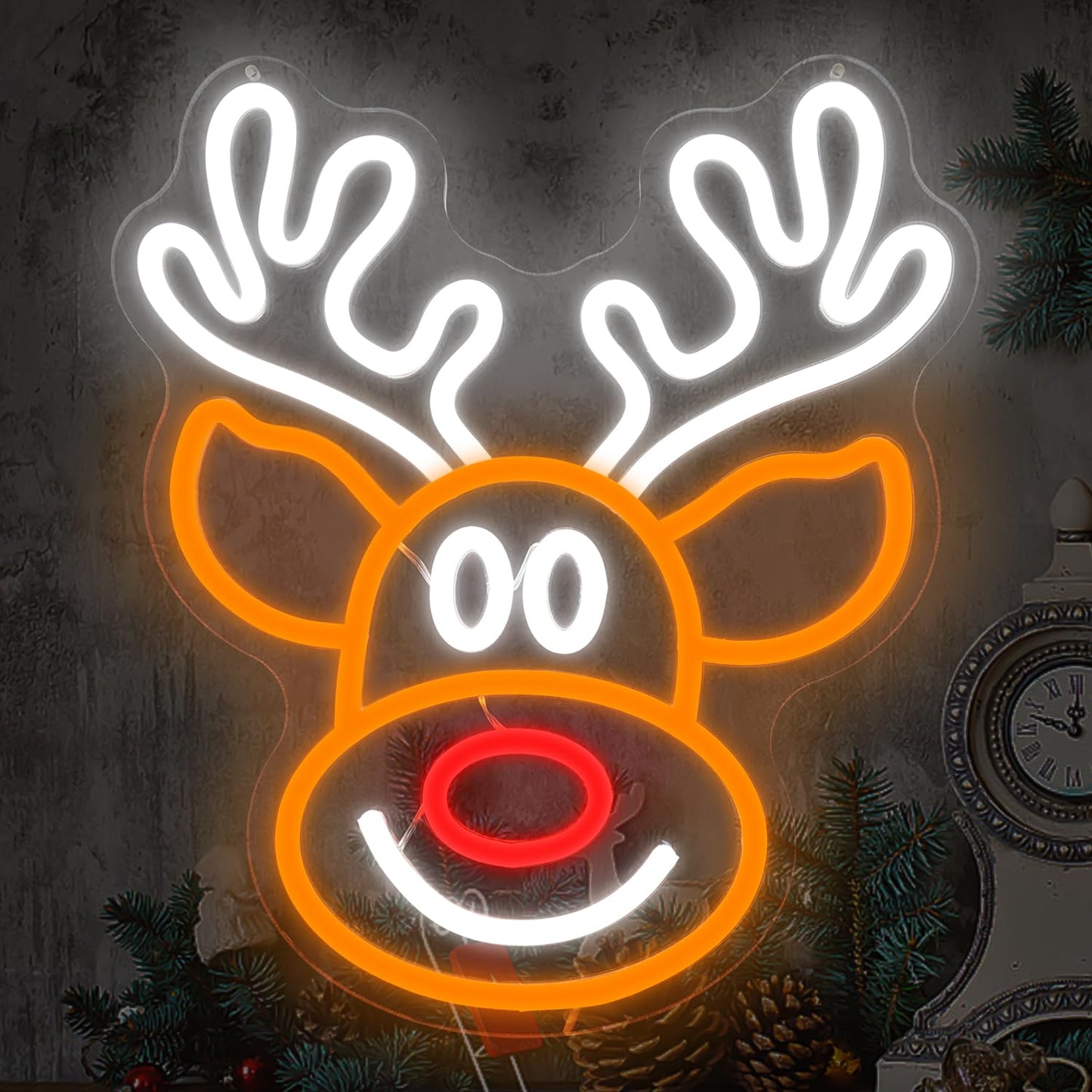 Christmas Elk Neon Sign for Wall Decor Dimmable Christmas Neon Light Deer Led Neon Night Light Up Signs for Bedroom Children Kids Gift Living Room Winter Home Party