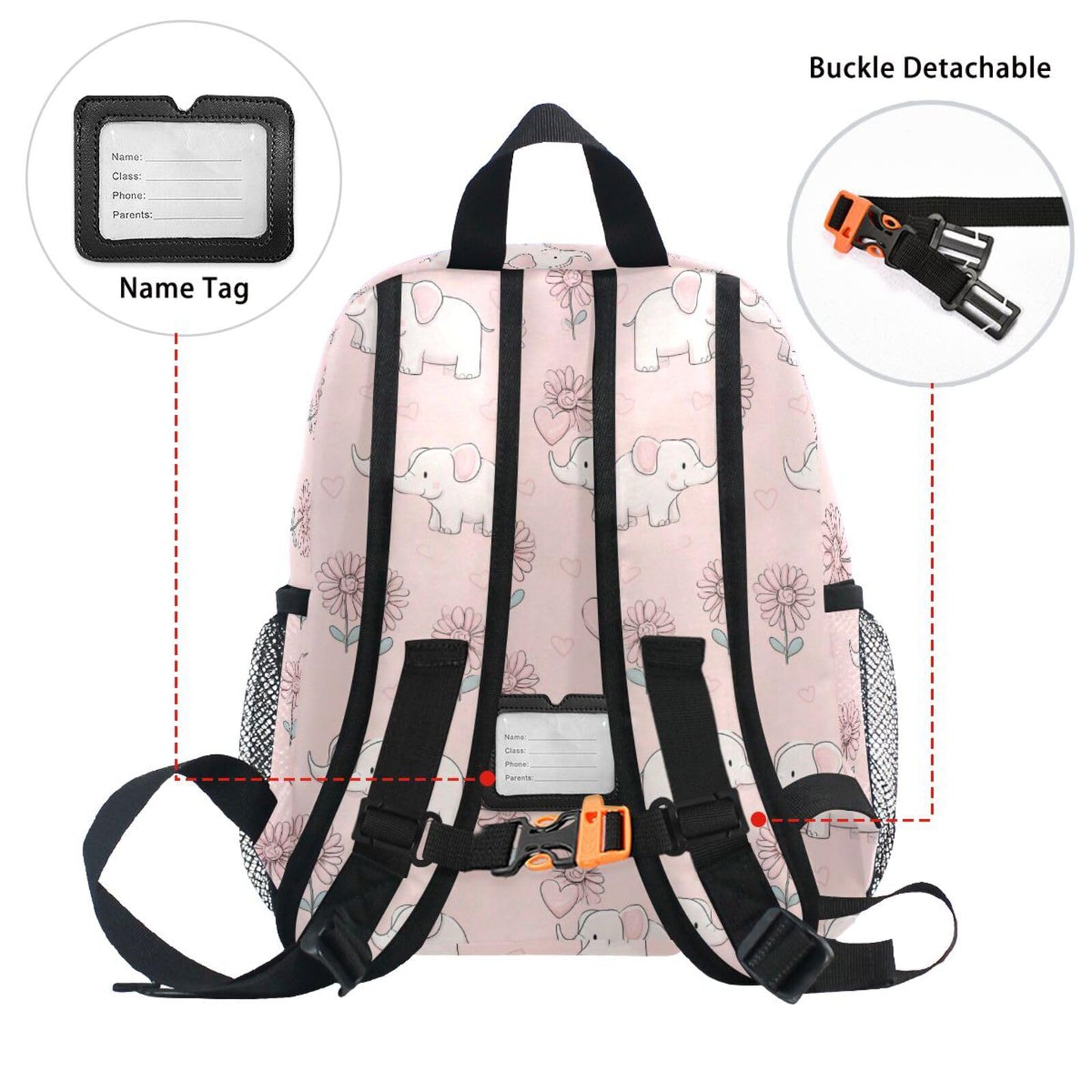 Kcldeci Toddler Backpack for Girls Boys Elephant Flower Heart Kindergarten Elementary Preschool Kids School Bag Book Bag S