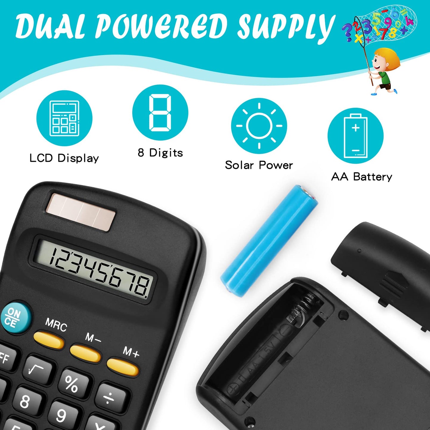 Riccioney 24 Pack Basic Mini Calculators - 8 Digit Display, Solar Battery & AC Power, Handheld for Office, School & Home