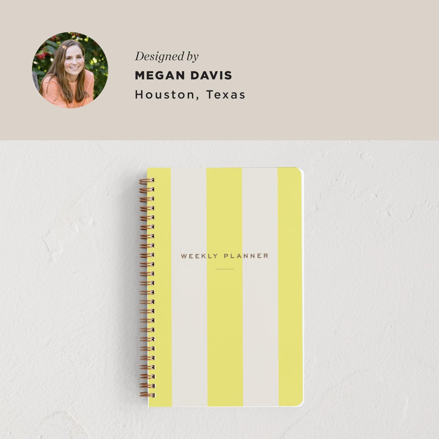 Minted Campania 2026 Weekly & Monthly Undated Planner, 5.5" x 8.5" Yellow Stripe Spiral Bound Planner Notebook, 132 Pages, Bright Modern Undated Calendar for Office, Home & School