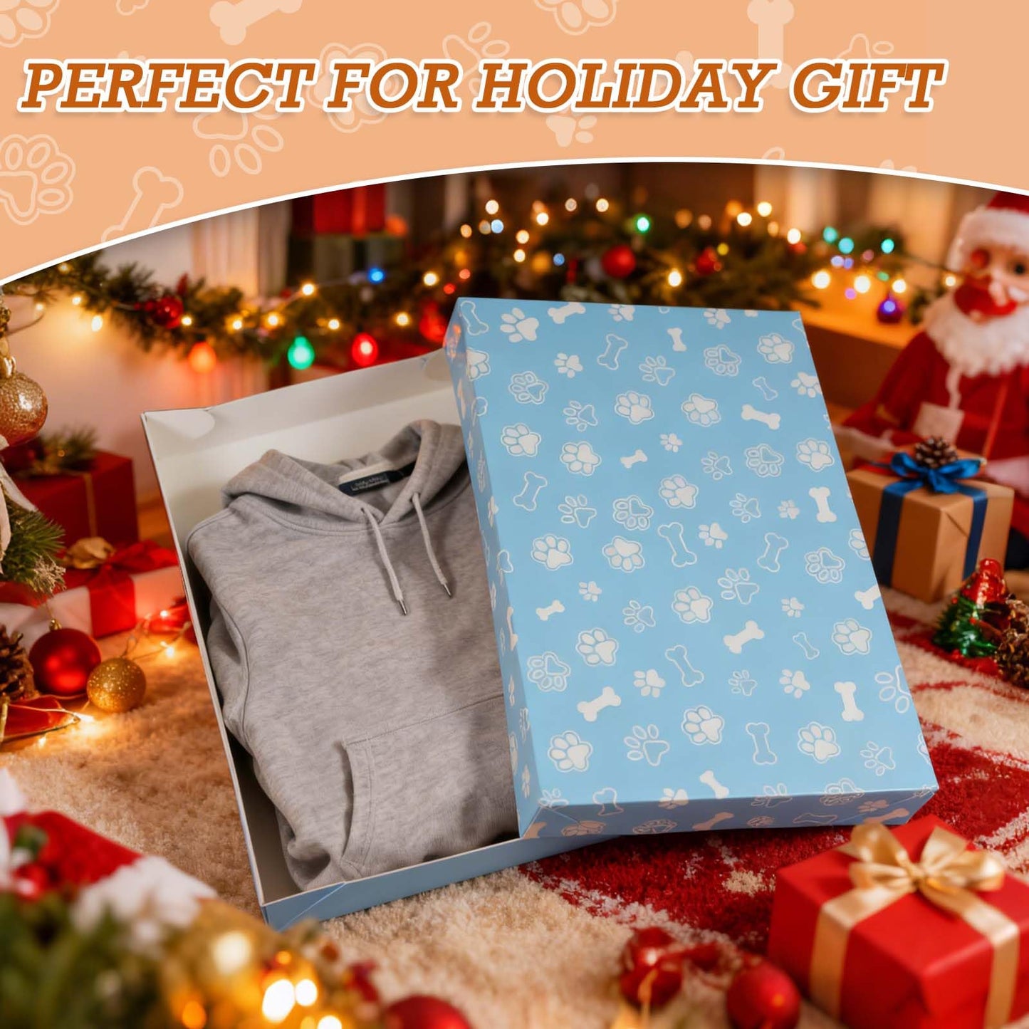 Cayivran 12Pcs Christmas Gift Boxes,14.5 * 9.5 * 2Inch Shirt Box With Lids,2 Designs Orange Blue Puppy elements Clothes Gift Boxes,Apply To Christmas Party Birthday Valentine's Day Graduation season