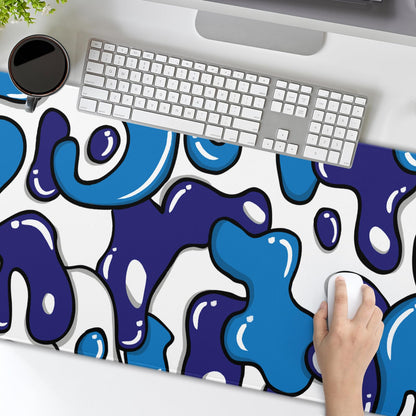 Navy Blue White Gaming Mouse Pad XL 31.5”x11.8” Anime Cool Desk Pad Geometric Japanese Desk Mat Non-Slip Rubber Base Stitched Edge Extended Keyboard PC Computer Pad Gaming for Home Office Work Desktop