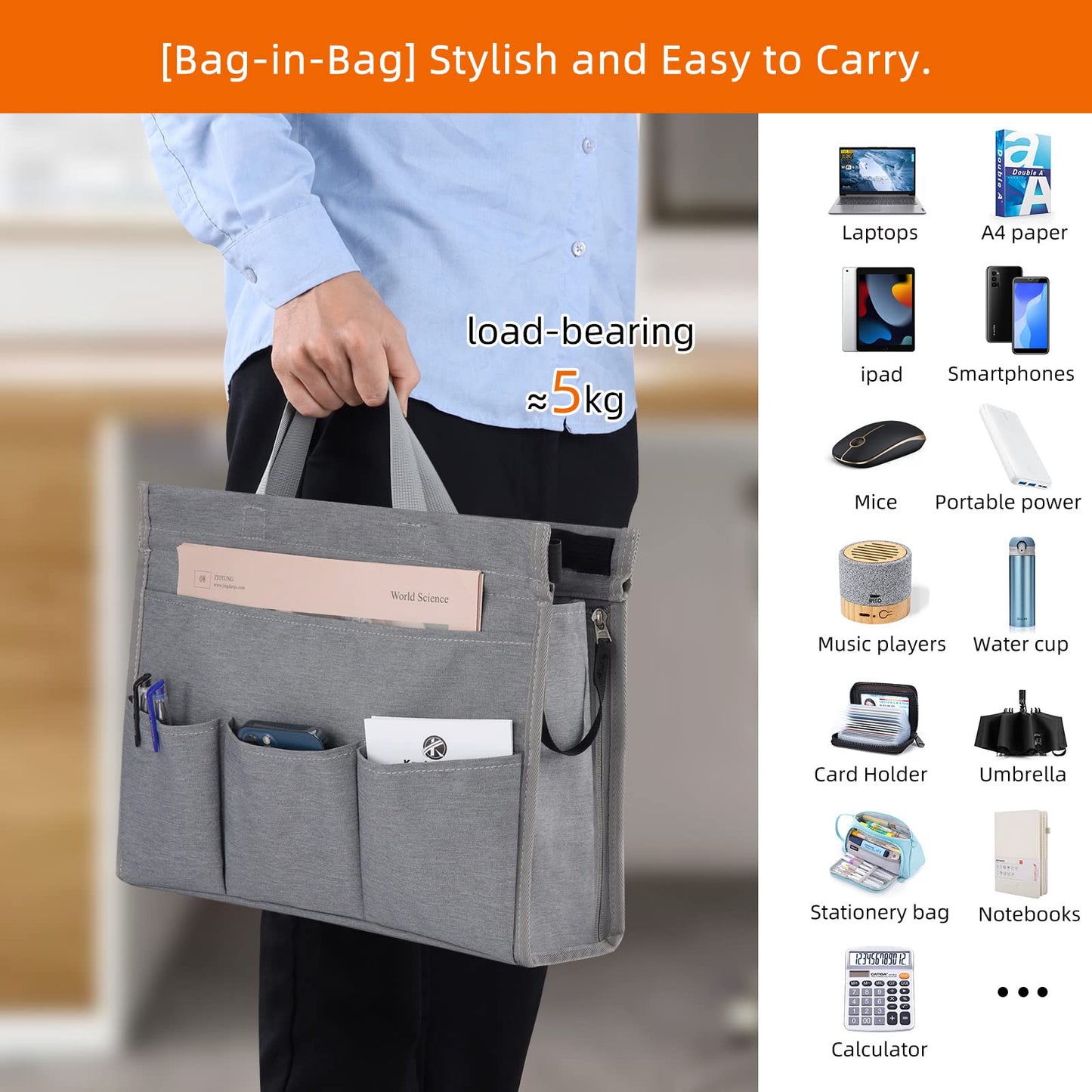 MASTLU Under Desk Hanging Storage Bag, Desk Organizer Storage, Office Side Storage Bag, Compatible with A4 Files, Detachable Handle Design, No Assembly Required, For Office Home School (Grey)