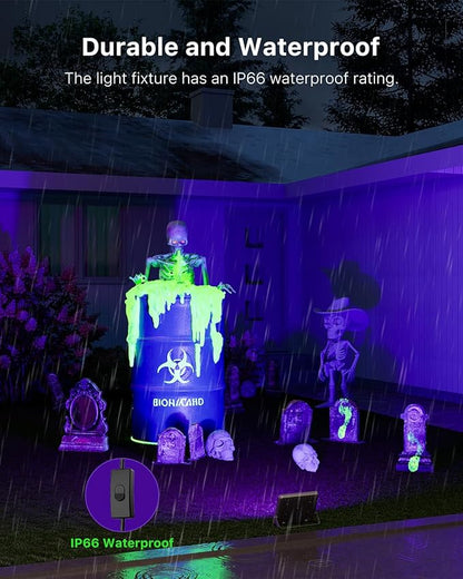 2 Pack 50W Halloween Blacklight Flood Lights Wired 120V IP66 Waterproof UV Led Black Light Use to Outdoor or Indoor for Landscape Decoration, Skeleton, Spider Web, Ghost, Tombstone, Body Paint, Party
