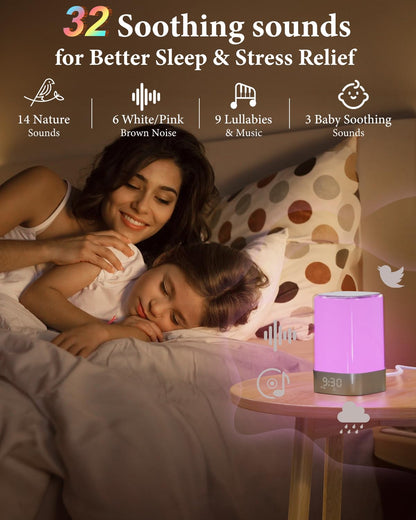 Sound Machine White Noise Machine with 32 Soothing Sounds, Bluetooth Speaker Alarm Clocks for Bedrooms with Wake up Light, Night Light for Kids, App Control Birthday Gifts for Teenage Girls Boys Women