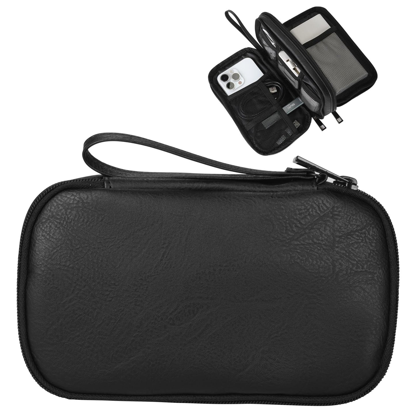 Ezday Travel Cable Organizer Bag, Electronic Accessories Carry Pouch, Portable Waterproof Double Layers All-in-One Storage Bag for Cord, Charger, Phone, Earphone (Black, Small)