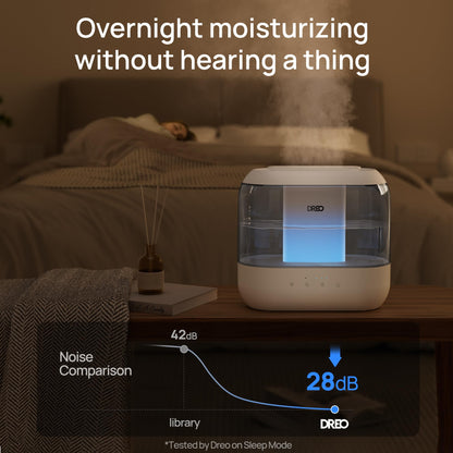 Dreo Humidifiers for Bedroom, 4L Top Fill for Large Room, 36H Runtime, 28 dB Quiet Supersized Cool Mist Air Humidifier for Baby Nursery, Plants, Indoor, Night Light, Easy to Clean & Fill