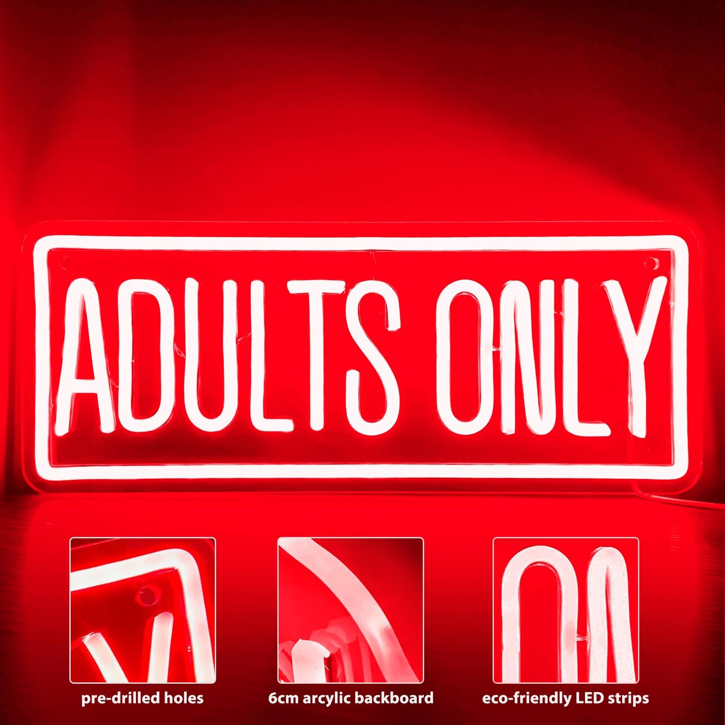 Adults Only Neon Sign, Dimmable USB Powered LED Neon Lights Letter Words Signs for Bedroom Bar Man Cave Hotel Party Game Room Wall Decor
