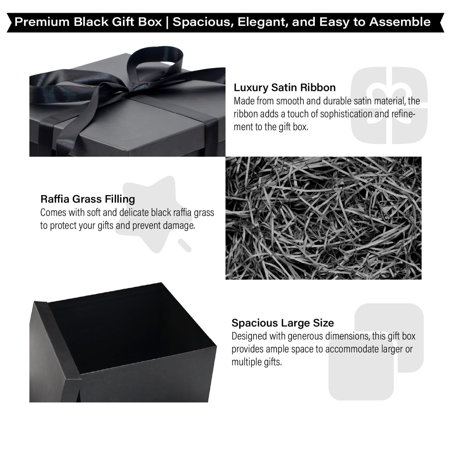 Linelglobal Large Gift Box with Lid for Present Collapsible Gift Box with Filler Paper for Birthday Anniversary Valentine 12x12x10 - Black