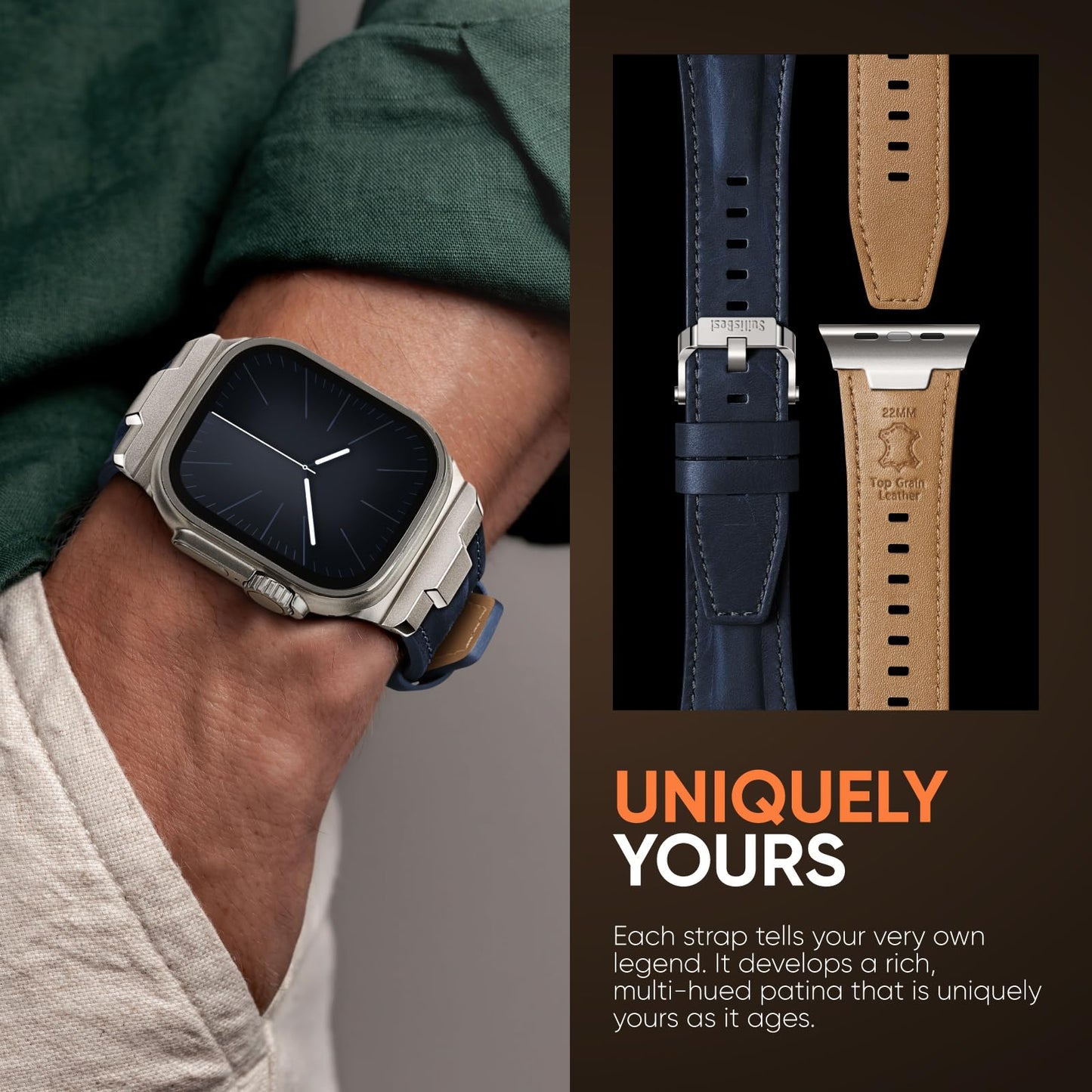 Suitisbest Leather Bands Compatible for Apple Watch Ultra Band 49mm 46mm 45mm 44mm 42mm, Genuine Leather Replacement Strap for iWatch Series 11 10 9 8 7 6 5 4 3 2 1, SE 3 2 1, Ultra 3 2 1
