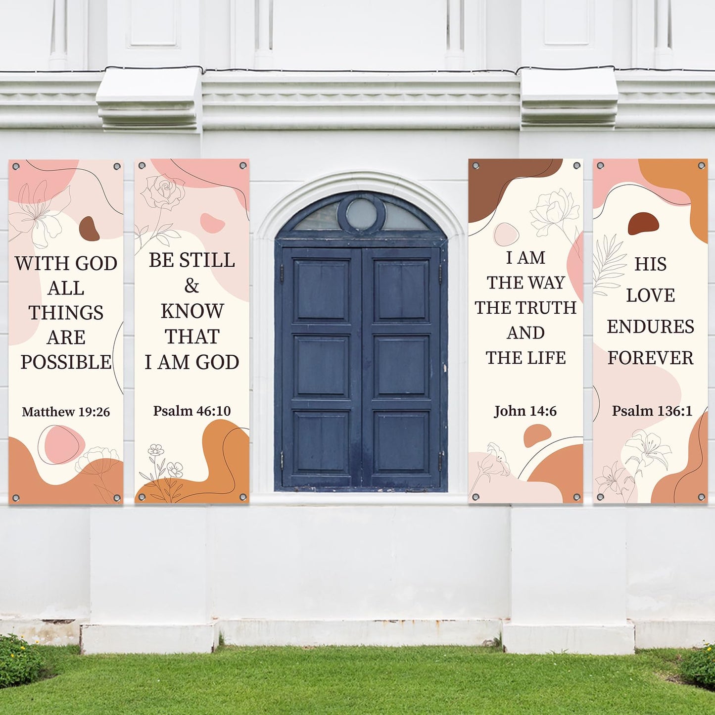 4Pcs Boho Church Banners for Sanctuary Wall Worship Church Banners with Scripture Welcome Inspirational Religious Hanging Backdrop Bible Verses Banner Hanging Signs for School Church Boho Decor