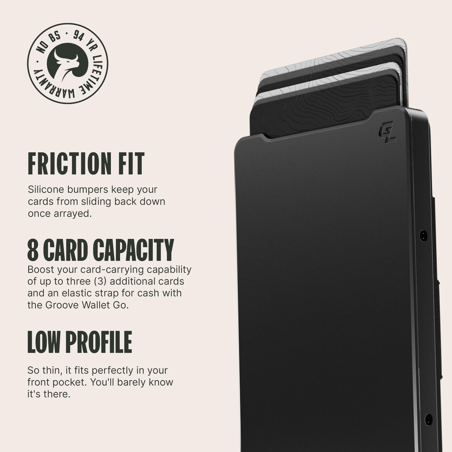 Groove Life Groove Magnetic Thumb Swipe Wallet Gun Metal/Black Leather Go Mens Minimalist Aluminum Credit Card Holder with RFID Blocking, Genuine Leather Attachment, Lifetime Coverage