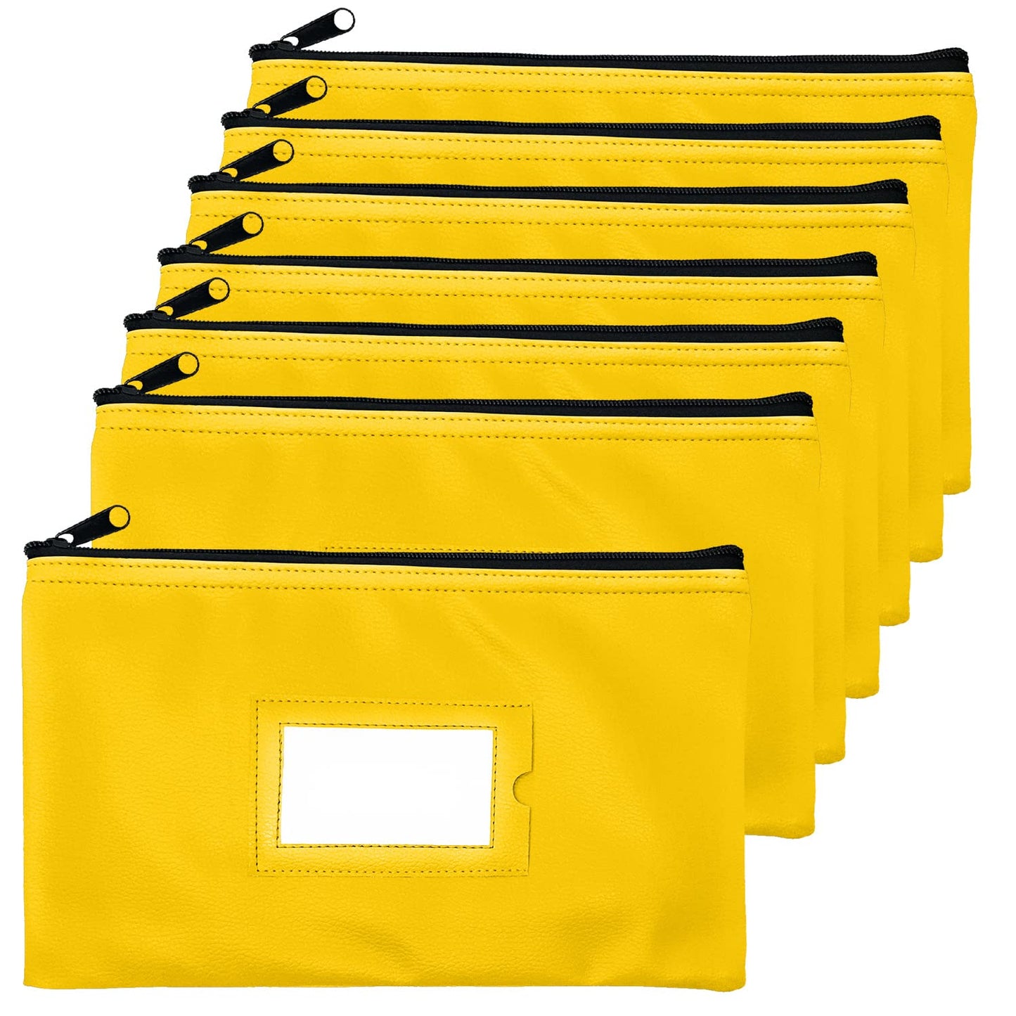 Money Bank Deposit Bag with Zipper | 11x6 inch | Yellow | Durable Leatherette Money Cash Coin Check Wallet Pouch for Men & Women with Framed ID Window and Blank Card | by GIDABRAND (7)